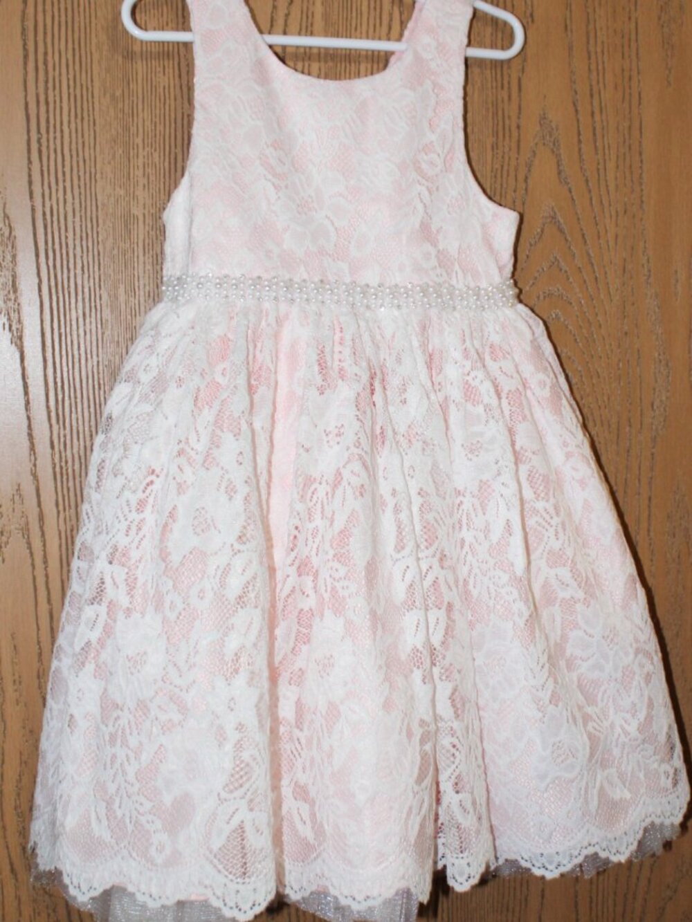 LIKE NEW ORNATE AMERICAN PRINCESS PINK WHITE LACE LAYERED DRESS SIZE 10